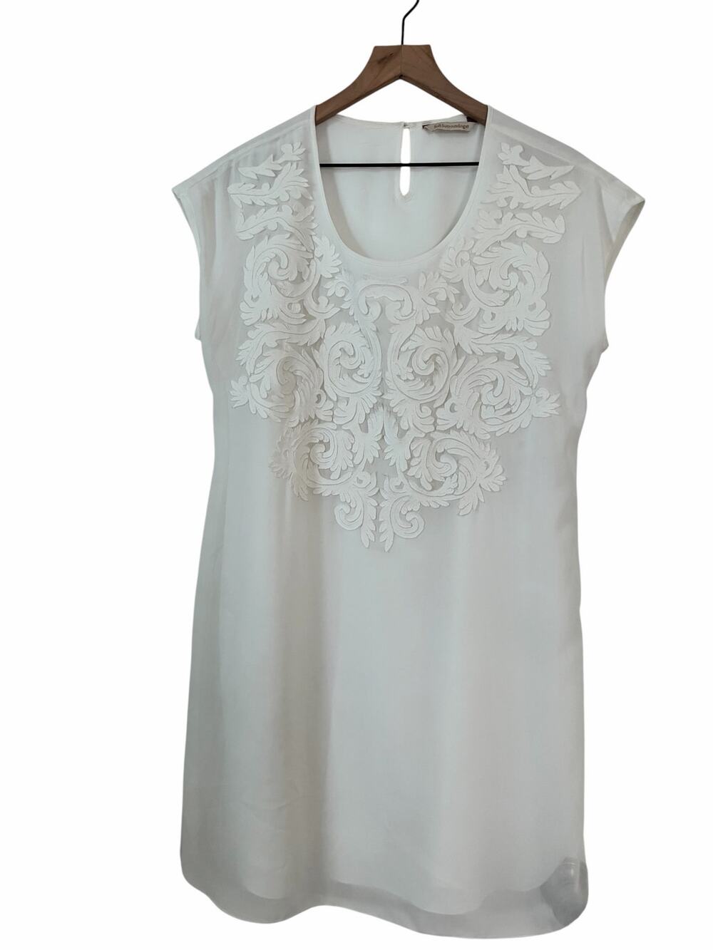Soft Surroundings White Ivory Floral Applique Tunic Dress Size Medium